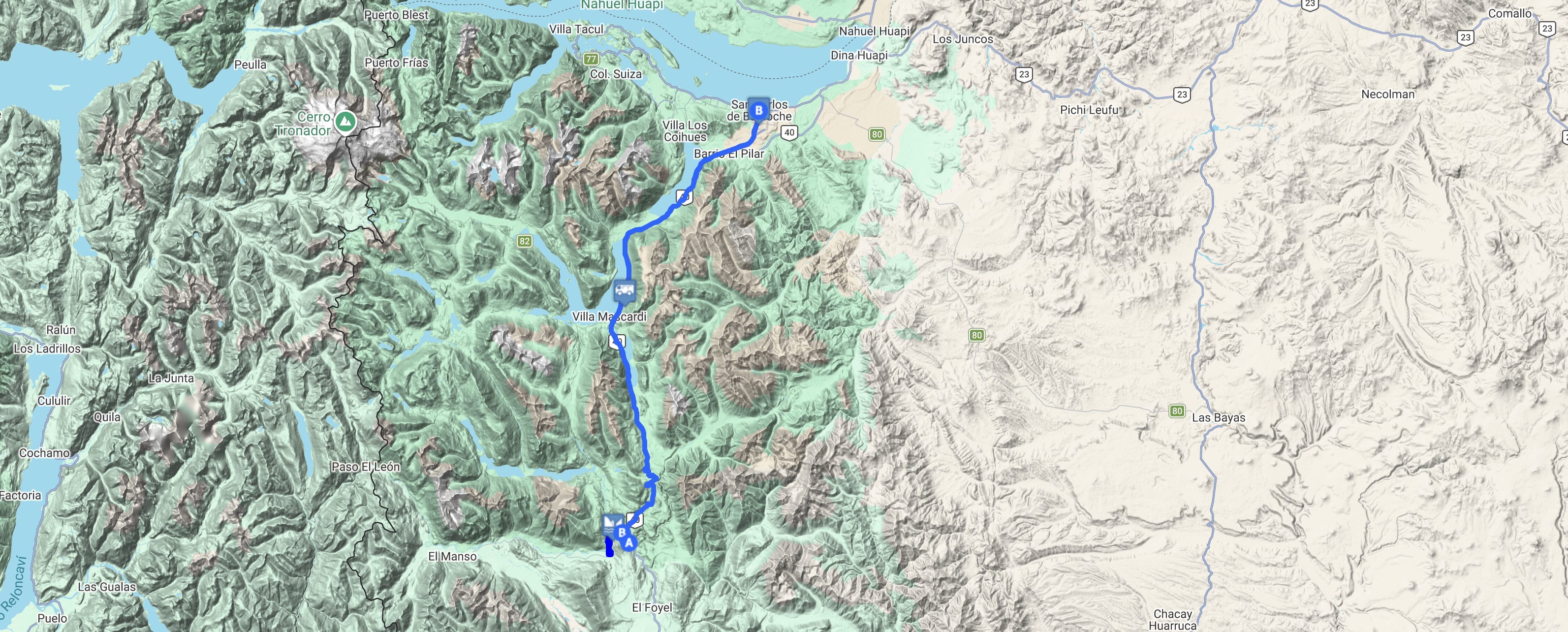 Map Rafting Confluencia: ríos Manso y Villegas