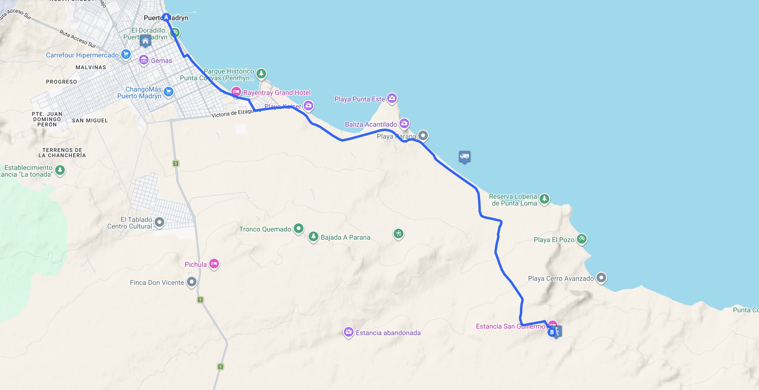Map Astroturismo en Puerto Madryn