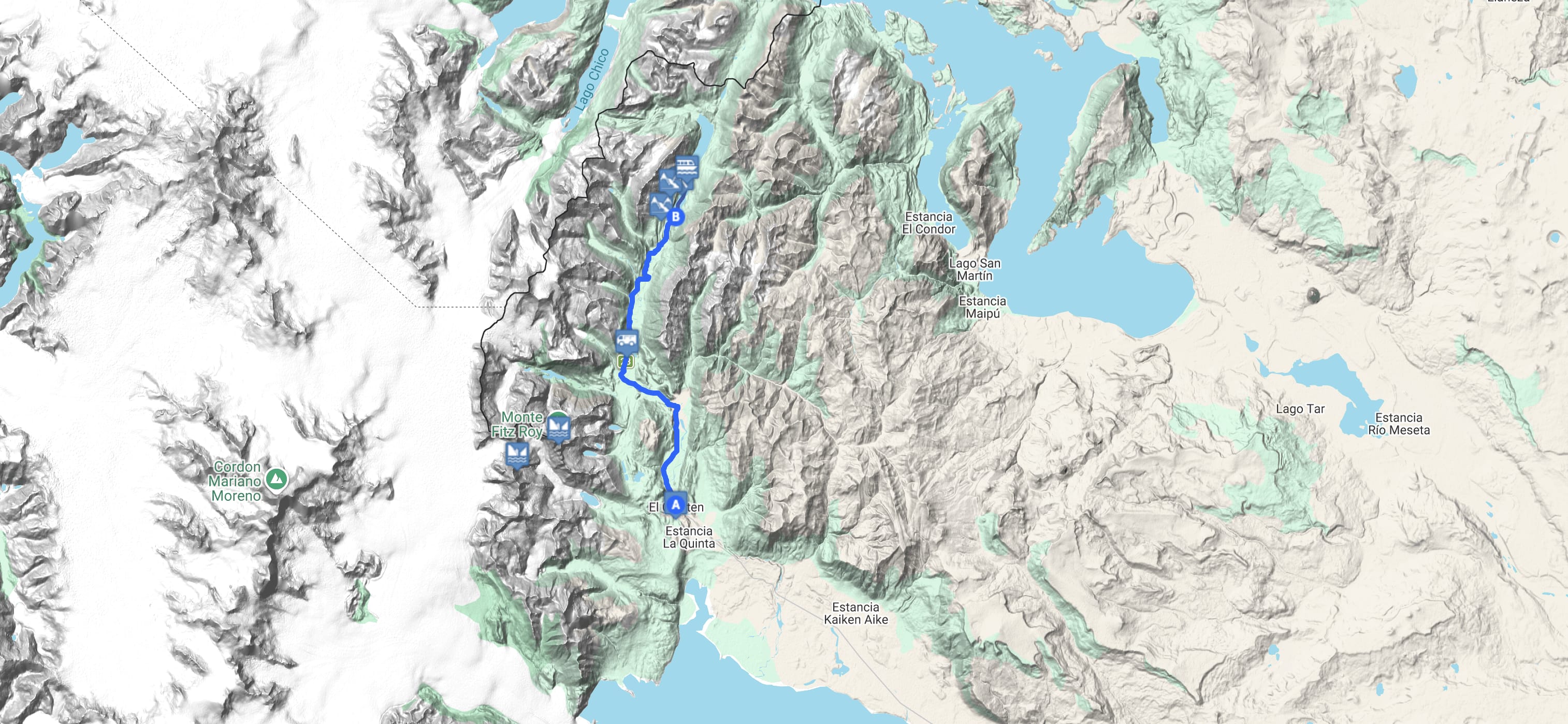 Map Lago del Desierto: Huemul y Vespignani